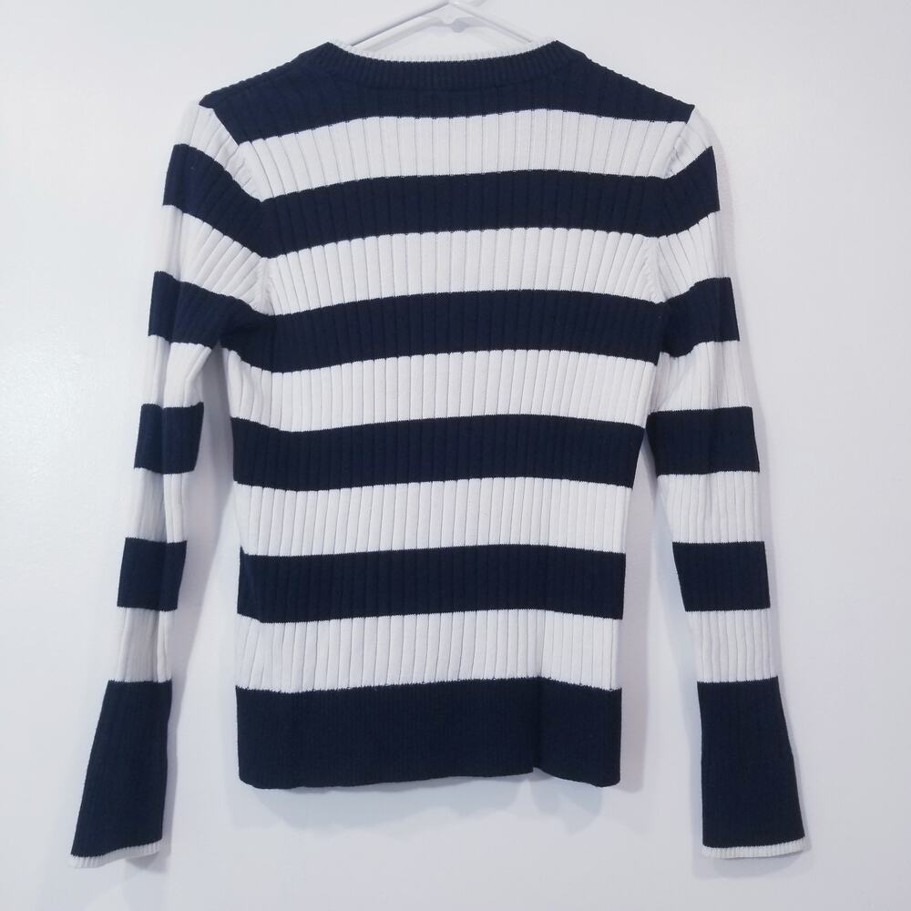 Lauren Jeans Company Nautical Ribbed Knit Sweater Blouse Long Sleeves V-Neckline - Picture 2 of 12